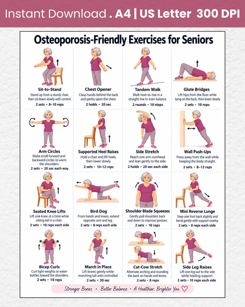 Osteoporosis Exercises for Seniors, Bone Health Workout Guide, Fall ...
