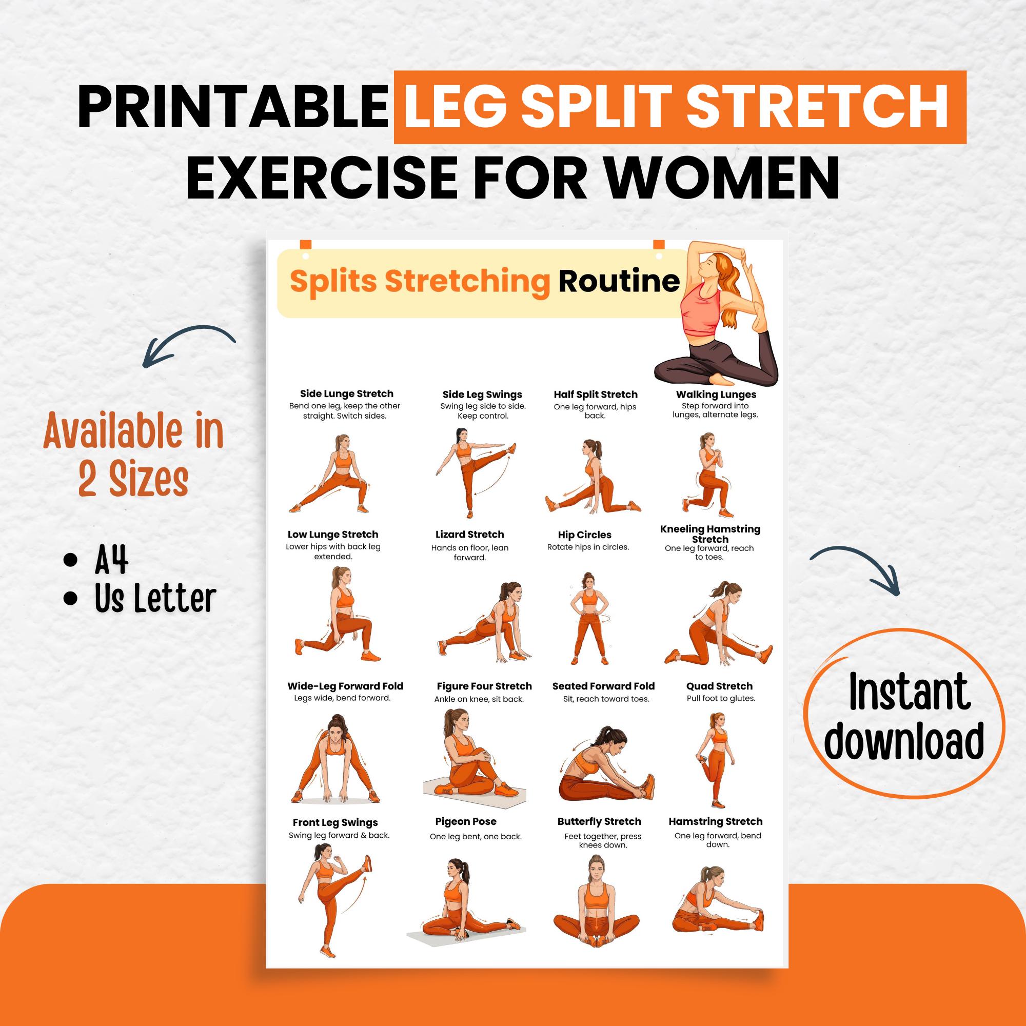 Splitz Chart Splits Stretching Poster PDF, Printable Leg Flexibility Chart, Full ...