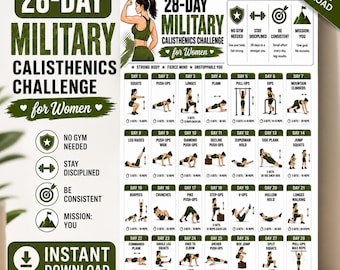 Desafio de Calistenia Militar de 28 Dias para Mulheres, Plano de Treino de Calistenia, Tabela de Fitness Bootcamp em PDF