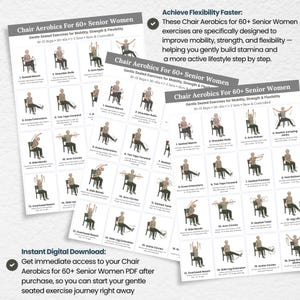 Chair Aerobics for 60+ Senior Women PDF Digital Download — Instant Access Printable Seated Exercise Chart — Gentle Low Impact Workout Plan for Elderly Women — Mobility Strength Flexibility Guide