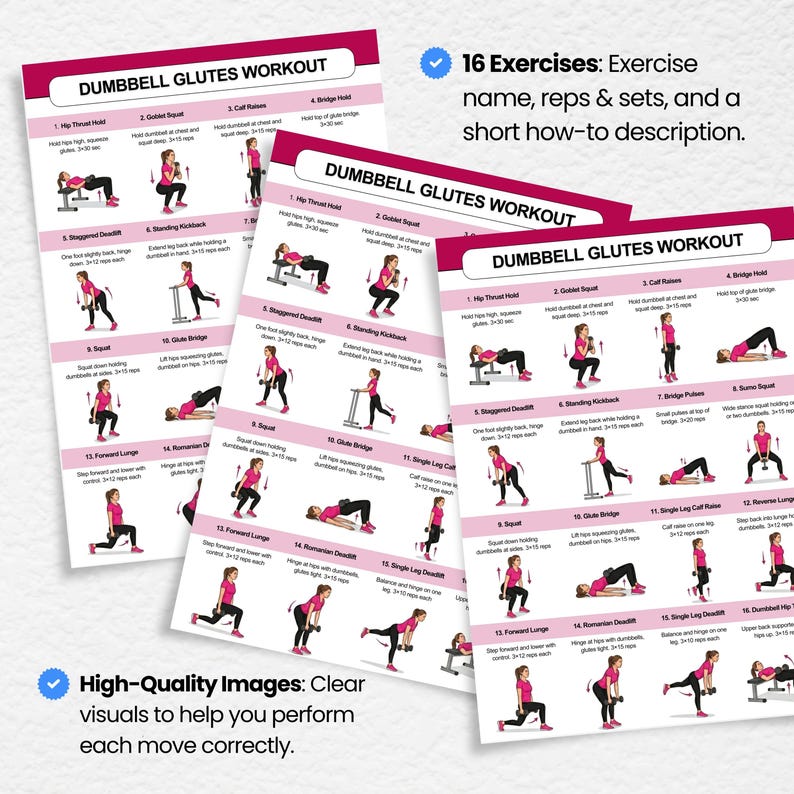 Dumbbell Glutes & Legs Workout Poster, Lower Body Exercises PDF ...