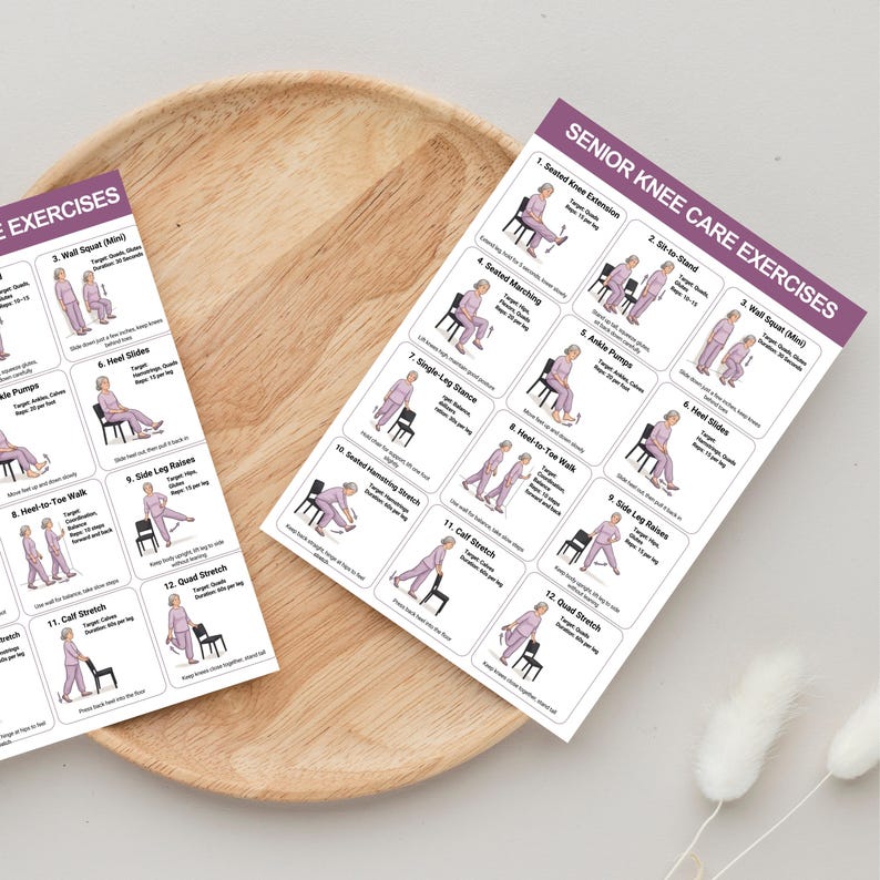 Knee Exercises for Seniors Printable, Chair Exercises, Knee Pain Relief ...