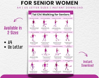 Tai Chi Walking Workout for Women & Seniors, Printable PDF Exercise Chart, Home Tai Chi Balance Exercises, Instant Download