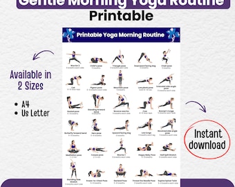 Morning Yoga Printable, 30 Poses Beginner Yoga Poster, Daily Yoga Routine PDF, Yoga Wall Art Digital Download