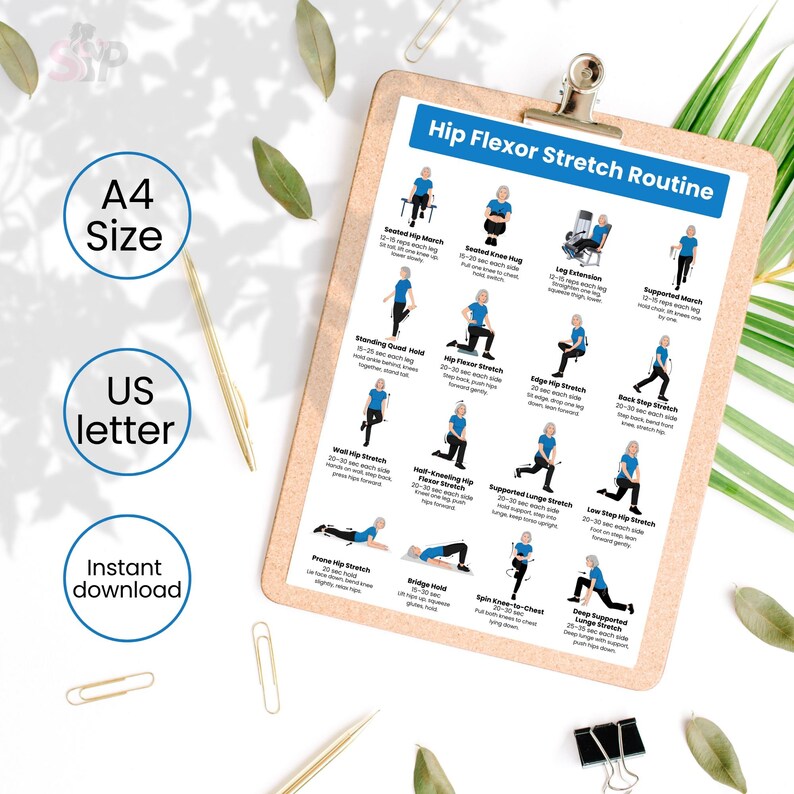 Hip Flexor Stretch Routine Printable for Senior Women | Hip Mobility ...