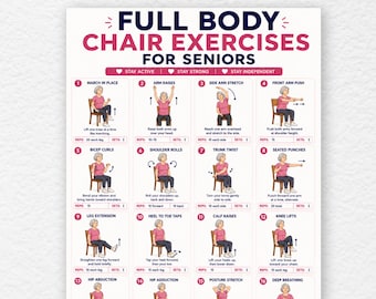 Exercícios na cadeira para mulheres idosas, tabela de exercícios para o corpo todo feita sentada em PDF, exercícios leves e de baixo impacto para idosos, guia de exercícios para imprimir em casa.