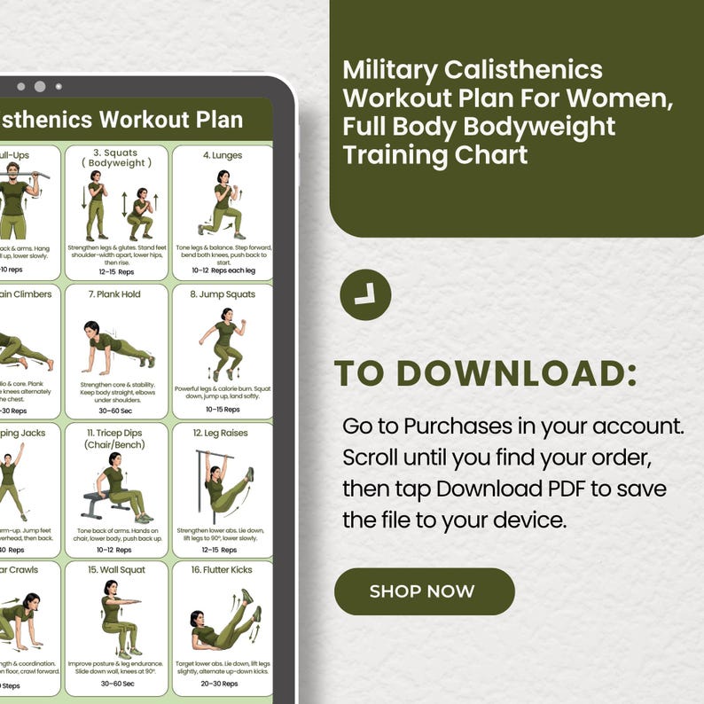 Printable Military Calisthenics Workout Plan for Women, Full Body ...