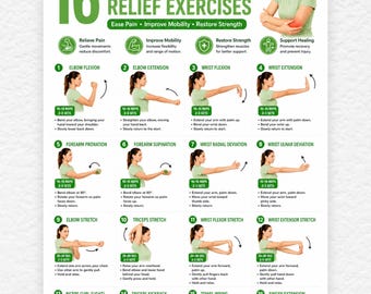 Exercícios para aliviar a dor no cotovelo (para imprimir) | 16 exercícios de reabilitação para cotovelo de tenista (PDF) | Terapia para antebraço e punho | Rotina de mobilidade | Tabela de flexibilidade