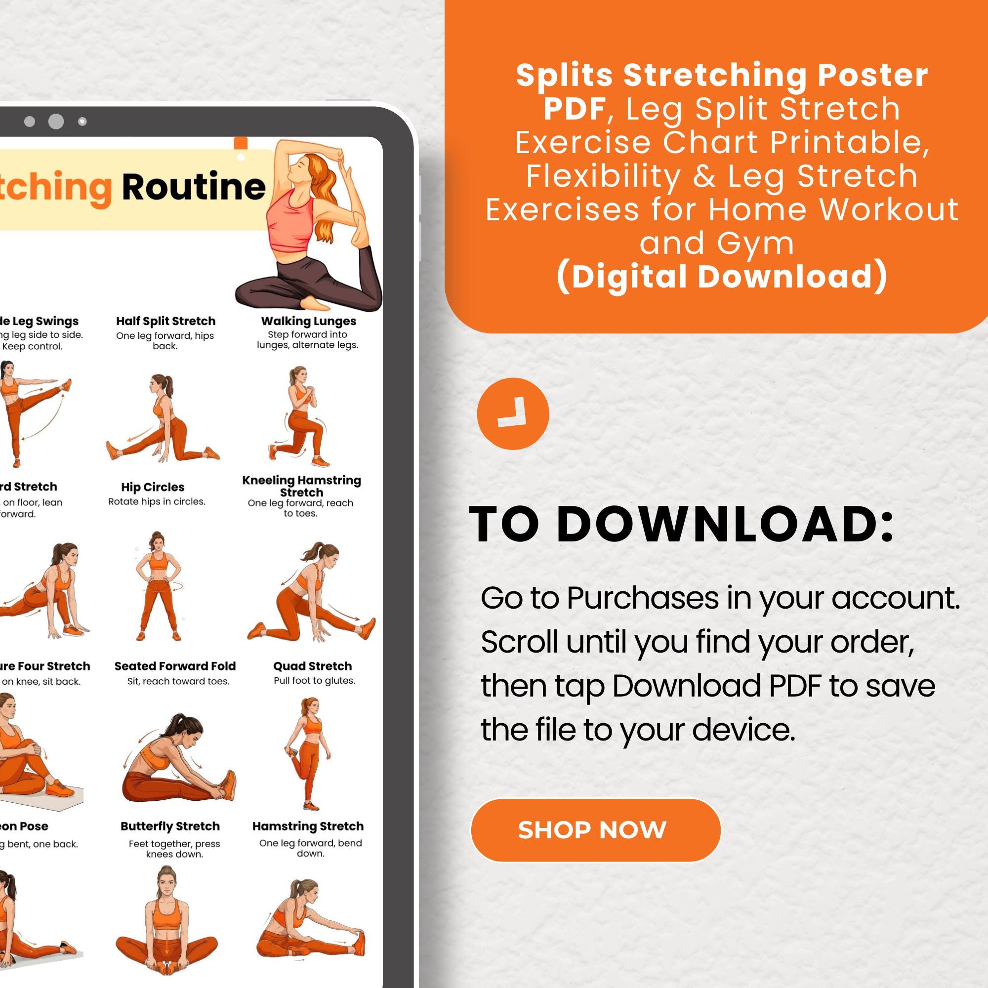 Splitz Chart Splits Stretching Poster PDF, Printable Leg Flexibility Chart, Full ...