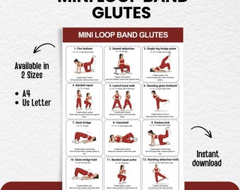 Mini Band Glute & Hip Workout Poster | Resistance Band Glutes Exercise Printable PDF for Women | Home Gym Lower Body Chart, Instant Download