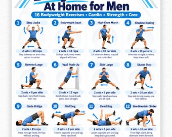 Belly Fat & Weight Loss Workout At Home for Men PDF,  Core Fat Burning Exercises Poster, Low Impact Workout Printable, Instant Download