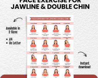 Face Exercise for Jawline & Double Chin Printable PDF, 16 Face Yoga Chart, Facial Workout for Women, Neck Lift, Digital Download