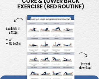 Core & Lower Back Bed Exercises for Seniors Printable | Physical Therapy Workout Chart | Gentle Bed Routine for Elderly | A4 US Letter