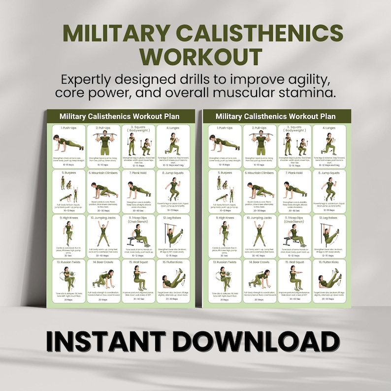 Printable Military Calisthenics Workout Plan for Women, Full Body ...