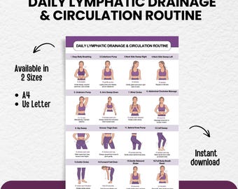 Lymphatic Drainage Chart | Lymph Self Massage & Breathing Exercises | Gentle Circulation Detox Routine | Printable Exercise PDF Poster