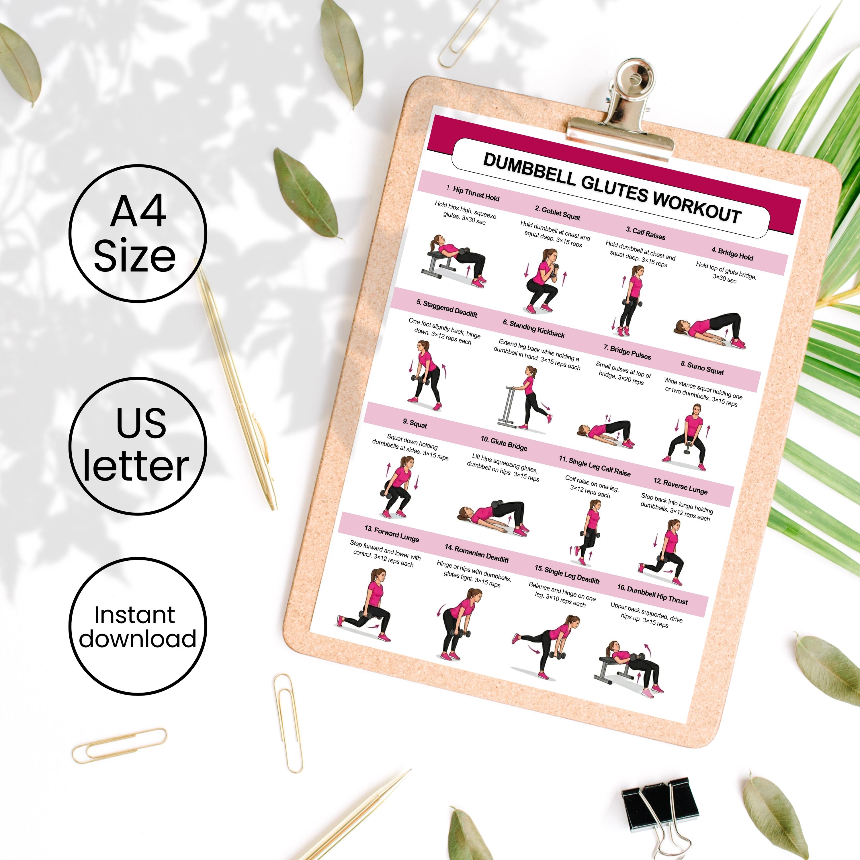 Dumbbell Glutes & Legs Workout Poster, Lower Body Exercises PDF ...