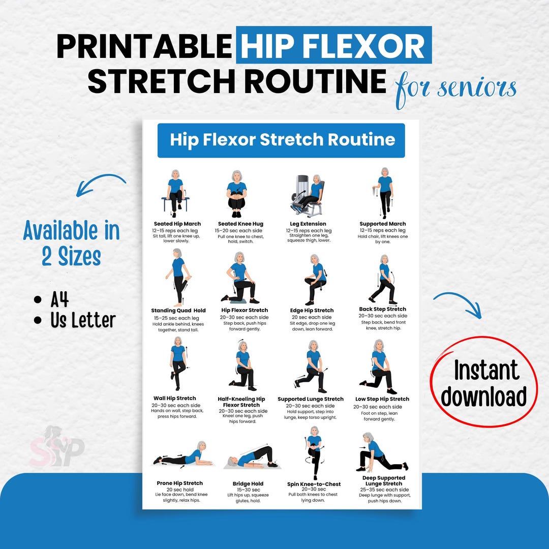 Hip Flexor Stretch Routine Printable for Senior Women | Hip Mobility ...