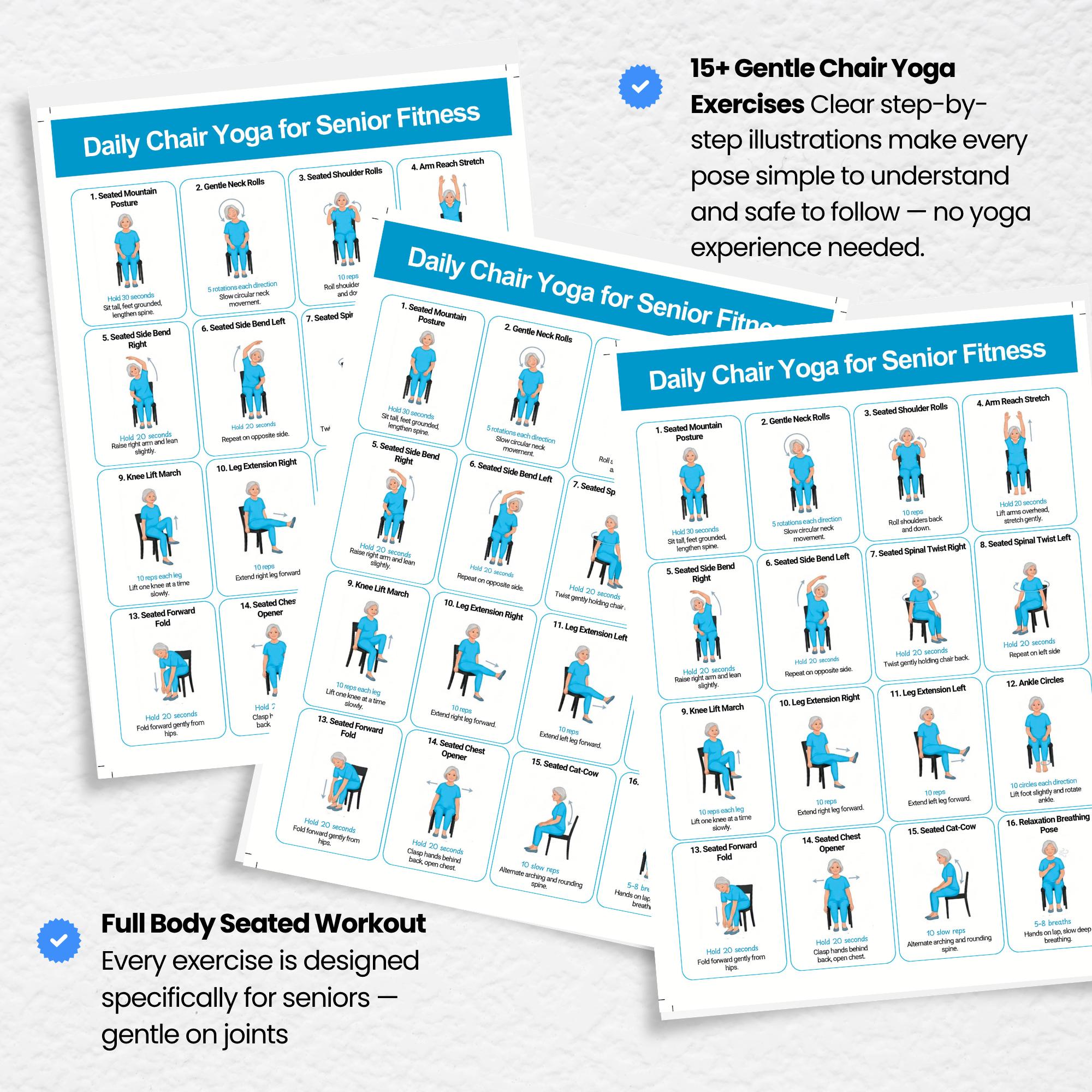 Chair Yoga for Seniors | Printable Seated Chair Yoga Chart Digital ...