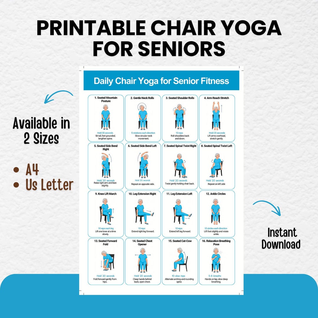 Chair Yoga for Seniors | Printable Seated Chair Yoga Chart Digital