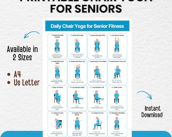 Chair Yoga for Seniors | Printable Seated Chair Yoga Chart Digital Download | Low Impact Exercise PDF for Elderly Beginners