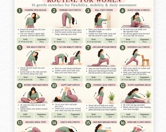 Stretching Routine for Women Printable Full Body Flexibility Chart Daily Stretch Poster Home Mobility Workout A3 A4 Letter PDF Download