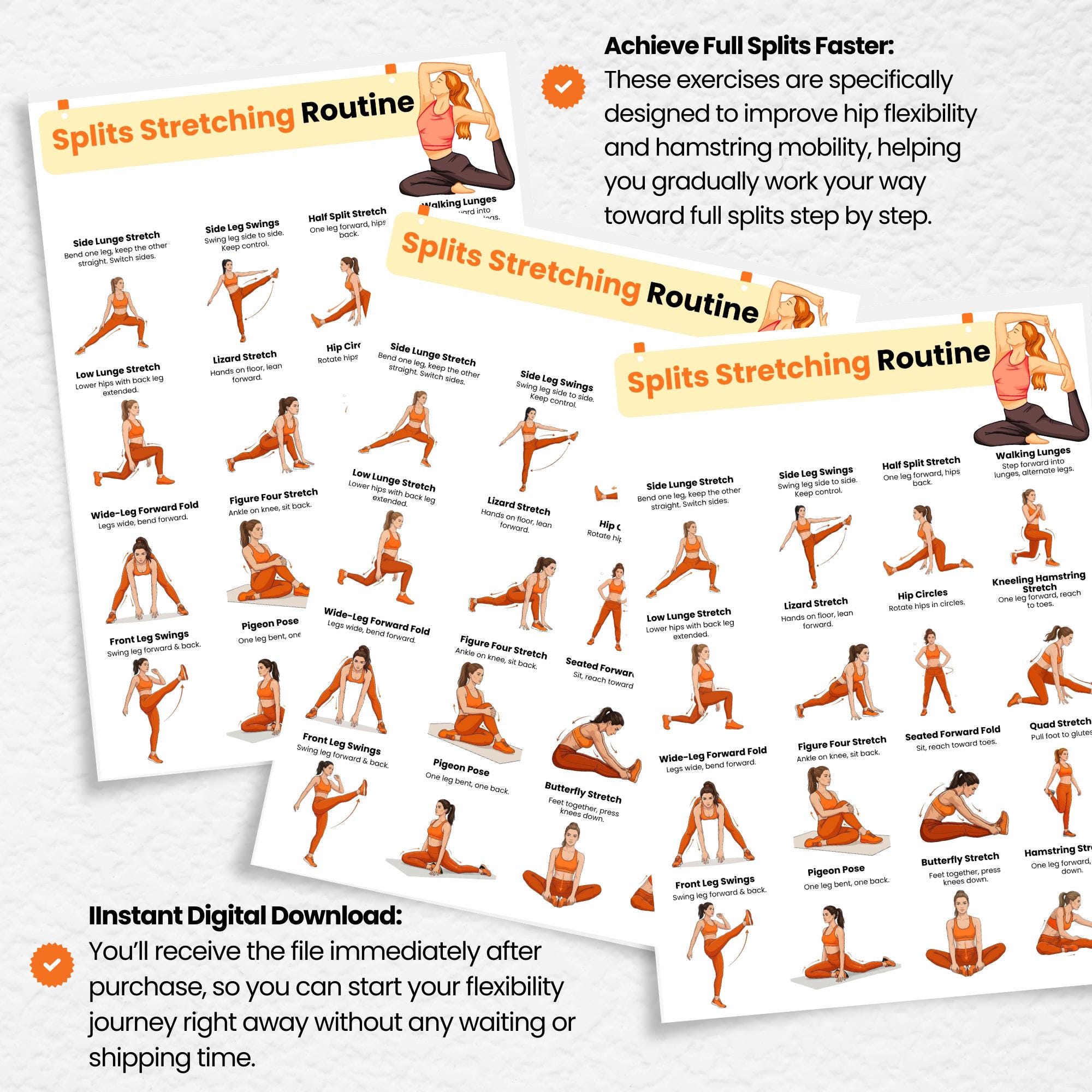 Splitz Chart Splits Stretching Poster PDF, Printable Leg Flexibility Chart, Full ...