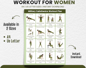 Printable Military Calisthenics Workout Plan for Women, Full Body Bodyweight Training Chart, Bootcamp Style Home Workout, Instant Download