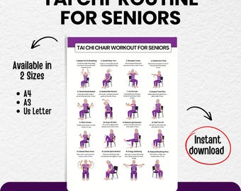 Printable Tai Chi Chair Workout for Seniors, Beginner Tai Chi Routine PDF, Elderly Fitness Low Impact, Digital Download