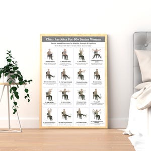 Chair Aerobics for 60+ Senior Women Printable Wall Poster — 16 Low Impact Seated Exercises for Elderly Women — Gentle Home Workout Chart for Mobility and Strength — Digital Download Fitness Guide