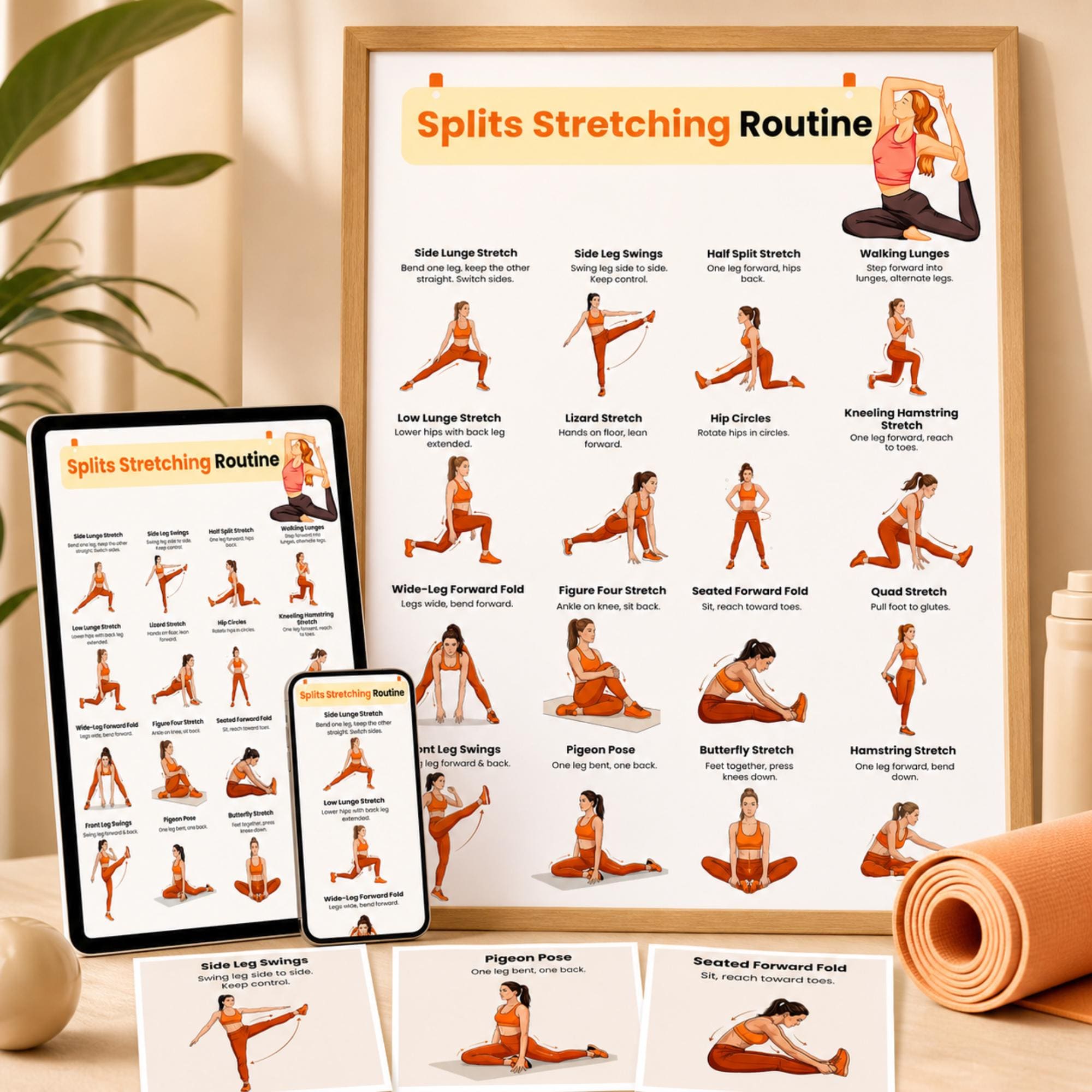 Split Stretch Routine E Splits Stretching Poster PDF, Printable Leg Flexibility Chart, Full ...