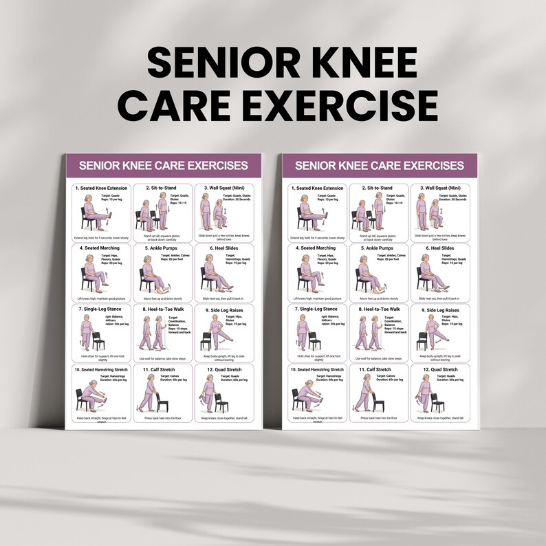 Knee Exercises for Seniors Printable, Chair Exercises, Knee Pain Relief ...