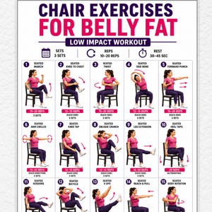 Chair Exercises for Belly Fat & Weight Loss | 15 Seated Core Workouts for Women and Seniors | Low Impact No Equipment Printable PDF