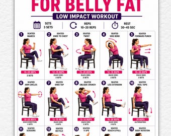 Exercícios na cadeira para queimar gordura abdominal e perder peso | 15 exercícios para o abdômen feitos na cadeira para mulheres e idosos | PDF para imprimir de baixo impacto e sem equipamentos