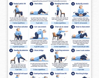 Pelvic Floor Exercises for Seniors Printable, Kegel Exercise for Women, 16 Pelvic Floor & Core Exercises Chart, Senior Chair Exercises PDF