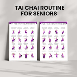 Tai Chi Chair Workout Poster for Seniors – Two Size Comparison Wall Print, 16 Illustrated Seated Exercises, Printable Fitness Chart for Elderly