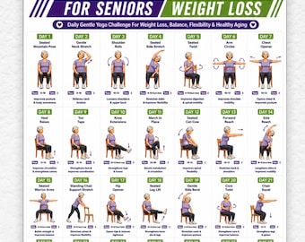 Programme de yoga sur chaise de 28 jours pour la perte de poids chez les seniors | Exercices assis à imprimer pour les personnes âgées et les débutants | Équilibre doux et à faible impact | PDF de mobilité