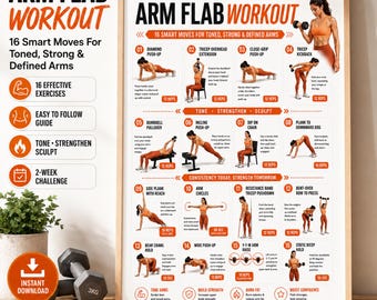 Arm Flab Workout Printable | Arm Toning Exercises Chart PDF | Flabby Arm & Bat Wing Workout | Women's Upper Body Guide