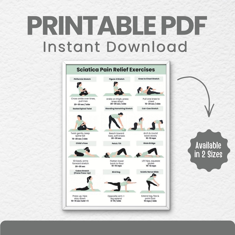 Sciatica Pain Relief Exercises Printable | Lower Back & Hip Stretch ...
