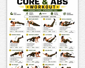 Plano de treino de calistenia militar para abdômen e core para mulheres (PDF para imprimir) | Treinamento militar com peso corporal | Tabela de exercícios estilo bootcamp sem equipamentos