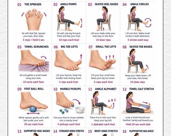 Foot and Ankle Exercises for Seniors Printable, Ankle Mobility Exercises, Foot Strengthening, Balance Exercise Chart, Home Workout PDF