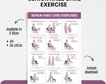 Knee Exercises for Seniors Printable, Chair Exercises, Knee Pain Relief, Gentle Strength & Mobility, Senior Exercise Chart Instant Download