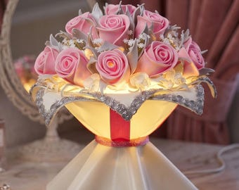 Bloemboeketlicht op tafelblad, bureauverlichting rozenkaptafel, romantisch princesscore cadeau