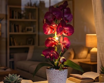 Orchid flower lamp, potted real touch latex orchid, zen bedroom night light gift for Mother's Day