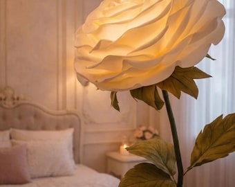 Lámpara de pie con forma de flor gigante, lámpara de pie con forma de rosa blanca, decoración de habitación de princesa LED Isolon