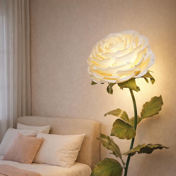 Giant standing rose RGB floor lamp, tall floral sculpture, romantic maximalist gift