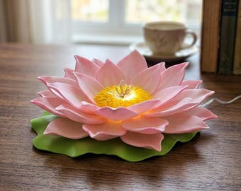 Pink lotus night light, aesthetic flower desk lamp, nursery light