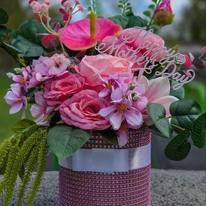 Ramo rosa de tacto real, regalo para el Día de la Madre, arreglo floral de seda, maceta para centro de mesa de flores de primavera