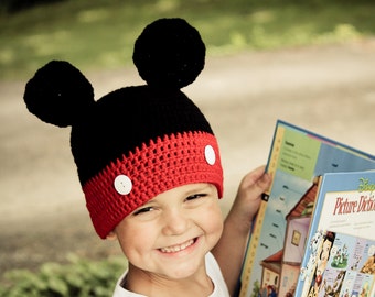 Crochet Mickey Mouse Hat, Size 12 Month, 1 year to 2T, 3T, 4T, 5T, Toddler, Child, Mickey Mouse Clubhouse, Disney Junior Hat