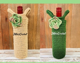 Crochet Succulent Decor, Wine Bottle Holder, Wine Cozy, Wine Bottle Sleeve, Succulent Wedding Decor, Wedding Shower, Wine Lover Gift