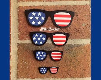 Felt Sunglasses, Flag Sun Glasses, Patriotic Glasses For Amigurumi, Glasses For Knit, Glasses for Crochet, 5 Inch, 4 Inch, 3 Inch, 2 Inch